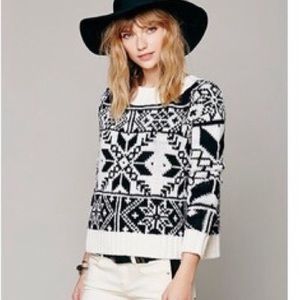 FREE PEOPLE FAIRISLE SWEATER BLACK WHITE SMALL